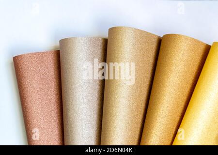 Various fabric samples background - selective focus Stock Photo
