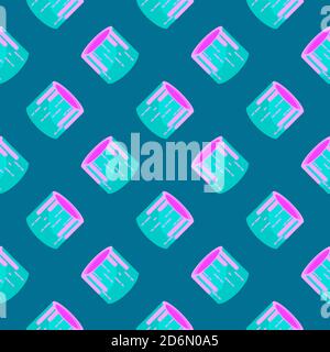 Cute color jar, seamless pattern on blue background. Stock Vector
