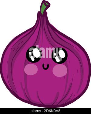 Little Purple fig with eyes, illustration, vector on white background Stock Vector