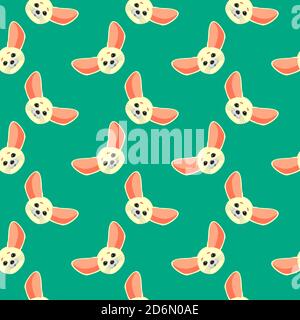 Fennec fox, seamless pattern on green background. Stock Vector