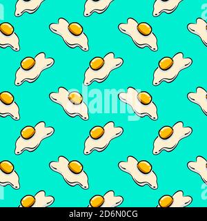 Cracked egg, seamless pattern on blue background. Stock Vector