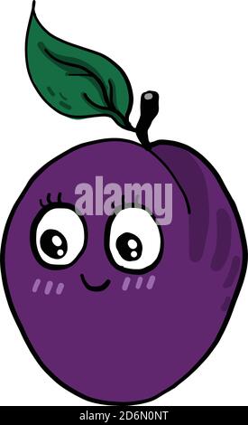 Cute little plum, illustration, vector on white background Stock Vector