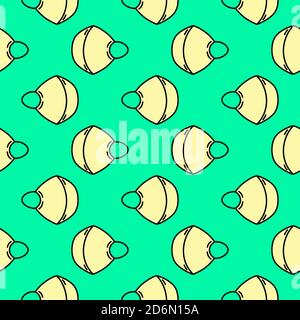 Flat mask, seamless pattern on green background. Stock Vector