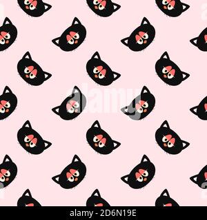 Black cat head, seamless pattern on  background. Stock Vector