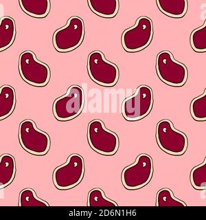 Meat slices, seamless pattern on pink background. Stock Vector