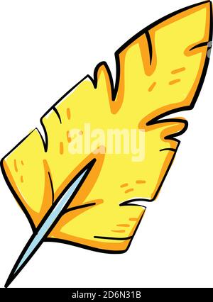 Yellow feather, illustration, vector on white background Stock Vector