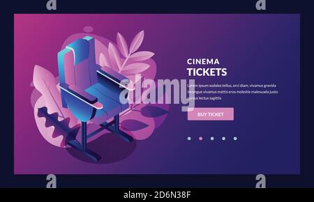 Cinema premiere, theater show and entertainment concept. Sale movie or concert tickets, poster, banner design template. Vector 3d isometric illustrati Stock Vector