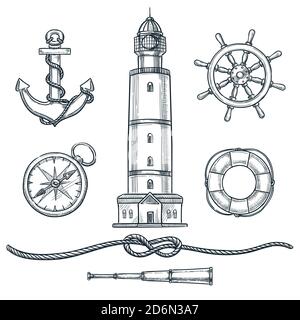 Vintage Sea Anchor Rope Hand Drawn Stock Vector (Royalty Free) 1021148005