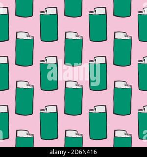 Green lighter, seamless pattern on pink background. Stock Vector
