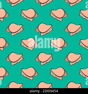 Sea shell, seamless pattern on green background. Stock Vector