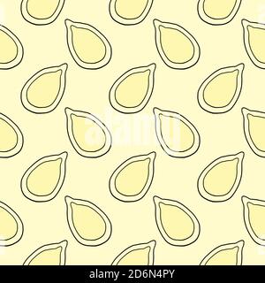 Pumpkin seed, seamless pattern on yellow background. Stock Vector