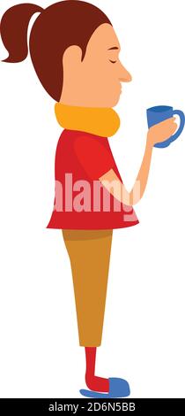 Sick girl, illustration, vector on white background Stock Vector