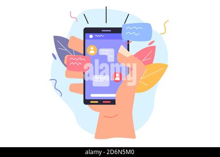 The guy holds the phone in his hand Stock Vector