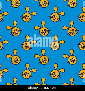 Orange hare head, seamless pattern on white background. Stock Vector