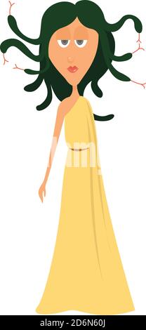 Gorgon in a yellow dress, illustration, vector on white background Stock Vector