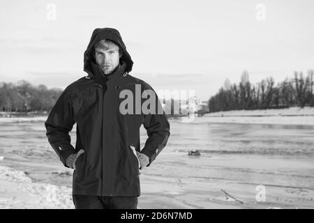 Cold weather hoodie Black and White Stock Photos & Images - Alamy