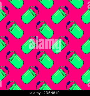 Green paint bucket, seamless pattern on bright pink background. Stock Vector