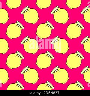 Yellow jar, seamless pattern on pink  background. Stock Vector