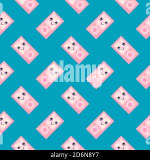 Happy little ipod, seamless pattern on blue background. Stock Vector