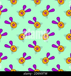 Hare head, seamless pattern on light green background. Stock Vector
