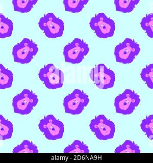Purple lion head, seamless pattern on light blue background. Stock Vector