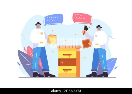 Two guys are doing a honey apiary on the street Stock Vector