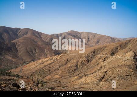 View of the mountain landscape from the Risco de las Penas viewpoint. Fuerteventura. Canary Islands. Spain. Stock Photo