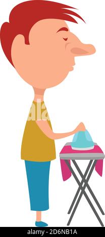 Man ironing clothes, illustration, vector on white background Stock Vector