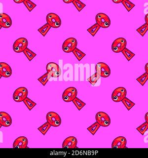 Red key hole, seamless pattern on purple background. Stock Vector