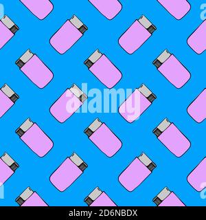 Purple lighter, seamless pattern on blue background. Stock Vector