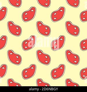 Delicious steak slices, seamless pattern on yellow background. Stock Vector
