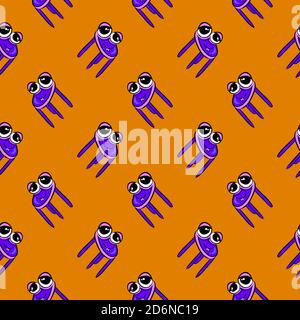 Purple chairs, seamless pattern on orange background. Stock Vector