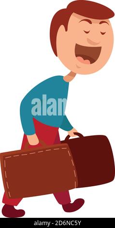 Man with heavy suitcase, illustration, vector on white background Stock Vector
