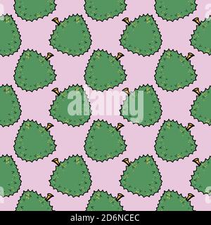 Green delicious durian, seamless pattern on pink background. Stock Vector