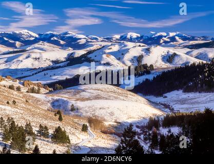 beaverhead mountains in winter viewed from lemhi pass on the continental divide near grant, montana Stock Photo