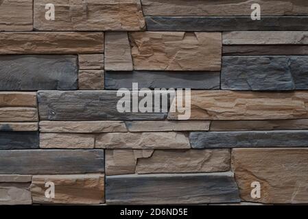 Stacked slate bricks wall texture, rough stone Stock Photo