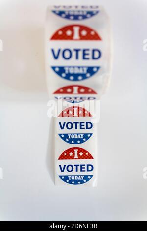 I Voted Today stickers on white background. US presidential election concept Stock Photo