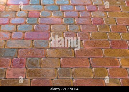 pink paving slab after rain for background Stock Photo