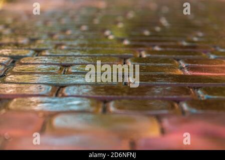 pink paving slab after rain for background Stock Photo