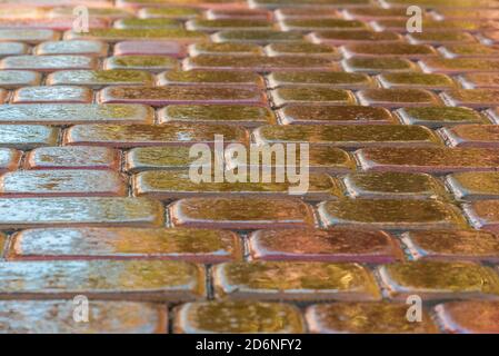 pink paving slab after rain for background Stock Photo
