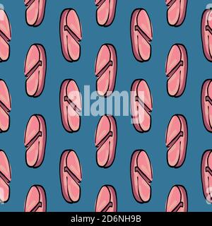 Pink medicine, seamless pattern on blue background. Stock Vector