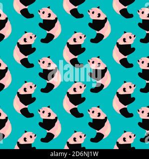 Little pandas, seamless pattern on blue background. Stock Vector