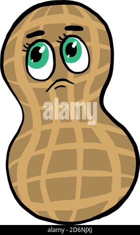 Sad peanut, illustration, vector on white background Stock Vector