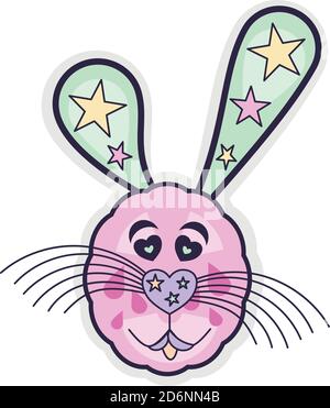 Pink rabbit with long ears, illustration, vector on white background Stock Vector