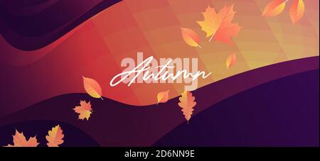 Horizontal colorful background with abstract liquid layers and fall autumn leaves. Autumn vector background design layout for banners, presentations Stock Vector