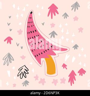 Abstract acrylic colors Infinity pattern: Christmas trees in grey, pink, white, yellow and orange. On a bright pink background. Stock Photo