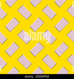 Opened notebook, seamless pattern on yellow background. Stock Vector