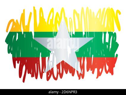 Flag of Myanmar, Republic of the Union of Myanmar. Bright, colorful vector illustration Stock Vector