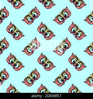 Owl eyes, seamless pattern on blue background. Stock Vector
