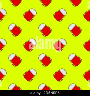 Red pepper shaker, seamless pattern on yellow background. Stock Vector